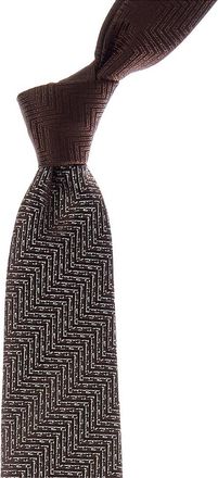 Canali Brown Zigzag Silk Tie