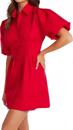Bishop + Young Jacqueline Bubble Sleeve Mini Dress In Cherry