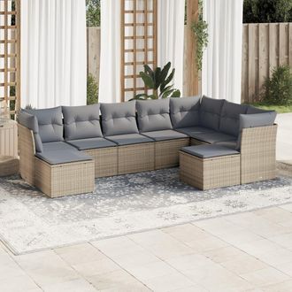 vidaXL Set De Sof&aacute;s De Jard&iacute;n 9 Pzas Con Cojines Rat&aacute;n Sint&eacute;tico Beige Vidaxl