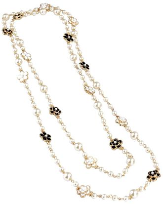 Liv Oliver 18K Plated 6-8Mm Simulated Pearl Floral Necklace