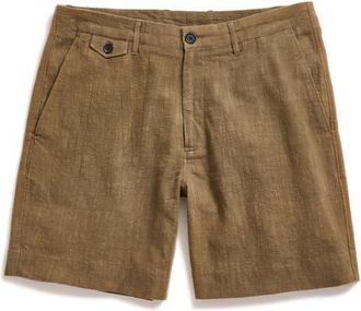 Billy Reid Moore Flat Front Textured Cotton Shorts in Moss Green at Nordstrom, Size 31