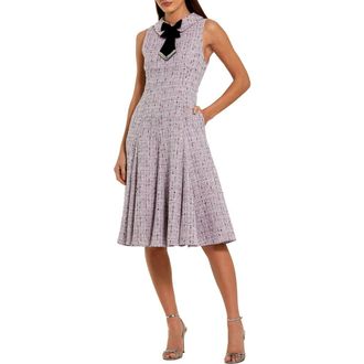 Mac Duggal Sleeveless Boucle A-Line Midi Dress With Bow in Lilac Multi at Nordstrom, Size 10