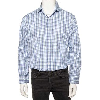 HUGO BOSS Boss By Hugo Boss Blue Checkered Cotton Button Front Regular Fit Shirt