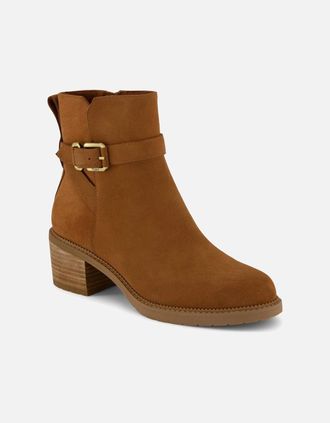 Toms Womens TOMS Hailey Buckle Leather Womens Amber Brown Heeled Ankle Boots - Size: 5