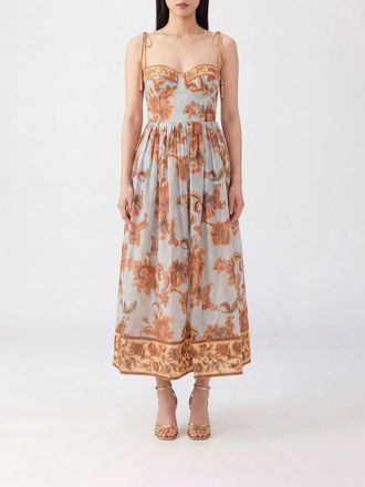 Zimmermann Abito midi Aster in cotone con stampa floreale e corsetto