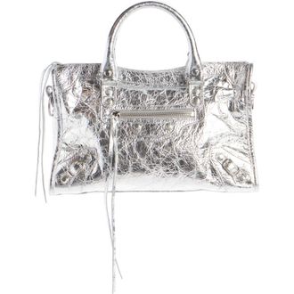 Balenciaga Mini Le City Metallic Lambskin Leather Handbag in 8122 Silver at Nordstrom