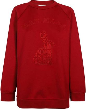 Max Mara Hoodies & sweatvesten, Dames, Rood, XS, Katoen, Logo Detail Sweater met Lange Mouwen