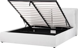 Beliani Beliani - Cama Con Almacenaje De Terciopelo Blanco Crema 160 X 200 Cm Otomana Bajonna