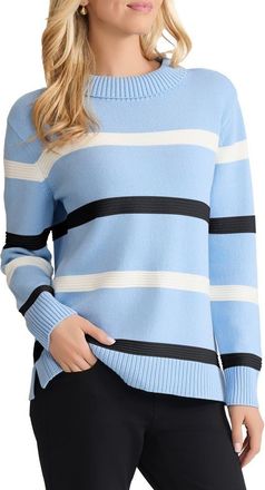 Jones New York Stripe Crewneck Sweater in Chintz Blue Multi at Nordstrom, Size X-Large