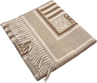 Loewe Sjaal met franje en logopatroon - Beige