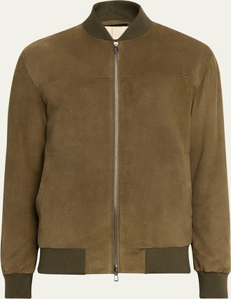 Loro Piana Mens Suede Full-Zip Bomber Jacket