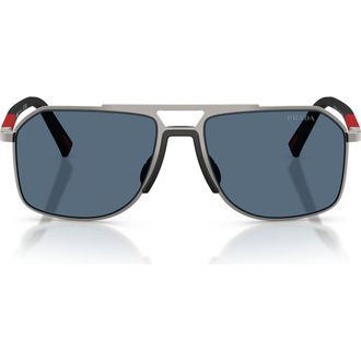 Prada 56mm Pilot Sunglasses in Gunmetal /Dark Blue at Nordstrom