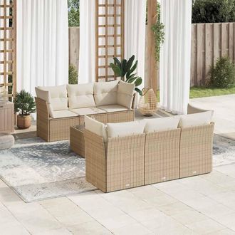 vidaXL Vidaxl - Set Sof&aacute;s De Jard&iacute;n 7 Piezas Y Cojines Rat&aacute;n Sint&eacute;tico Beige