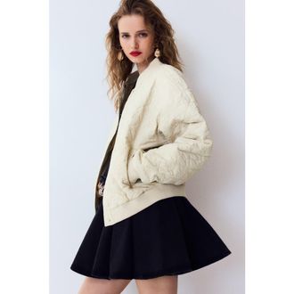 H&M Quilted Bomber Jacket in Light Beige at Nordstrom, Size Xx-Large