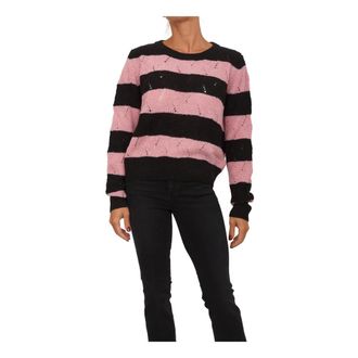 Liu Jo Gestreept wollen en alpaca trui - Dames - Ronde hals truien - Roze - L - Wol - Truien & Vesten