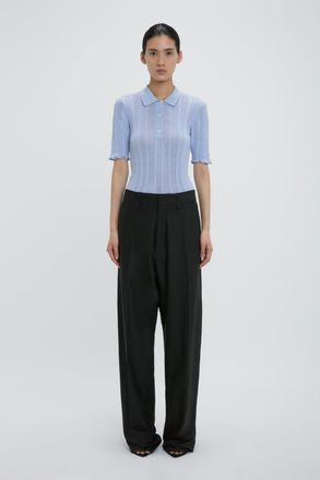 Victoria Beckham Frill Polo Top In Cloud Blue XS