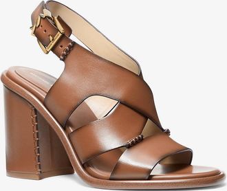 Michael Kors Raven Burnished Leather Block Heel Sandal