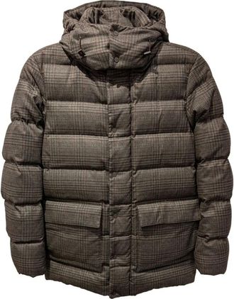 Herno Bruin Geruite Pufferjas met Capuchon - Heren - Winterjassen - Bruin - M - Jassen