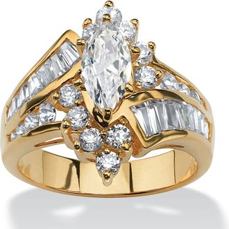 Palm Beach Jewelry 3.20 TCW Marquise-Cut Cubic Zirconia Yellow Gold-Plated Ring