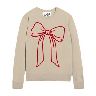 MC2 Saint Barth NEW Queen - BIG BOW 11 EMB - Dames - Ronde hals truien - Beige - L - Truien & Vesten