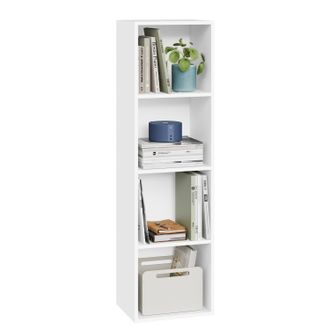 Woltu Biblioth&egrave;que Armoire Woltu, Etag&egrave;re De Rangement, Meuble De Rangement Avec 4 Compartiments, 30x24x106 Cm, Blanc