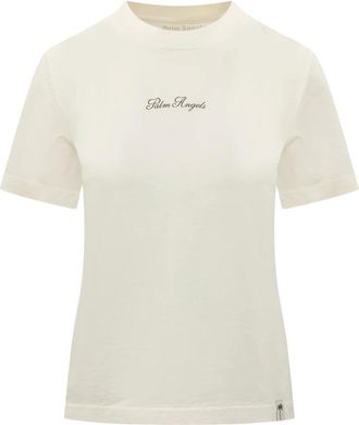 Palm Angels Tops, Dames, Wit, XS, T-shirt met ronde hals