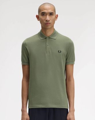 Fred Perry Mens Plain Signature Polo Shirt in Sage Green Cotton - Size X-Large