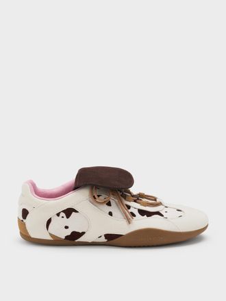 Charles & Keith Calf Hair & Suede Cow-Print Top-Flap Sneakers