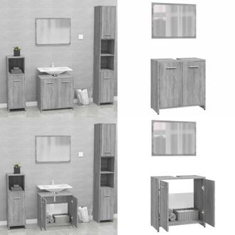 vidaXL Set di Mobili da Bagno Grigio Sonoma in Legno Multistrato - Set di mobili da bagno - Specchio da bagno