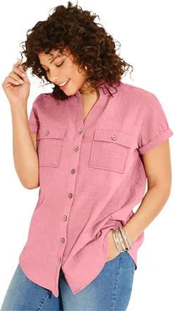 Roaman's Seersucker Shirt in Salmon Rose at Nordstrom, Size 24