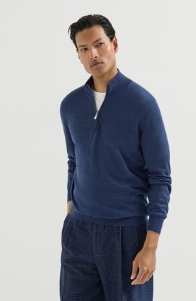 Brunello Cucinelli Cashmere, silk and linen lightweight sweater with half zip in Light Grey at Nordstrom, Size 56