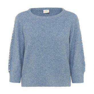 Kaffe Truien & Vesten, Dames, Blauw, XS, Wol, Blauwe Melange Pullover met Kralenmouwen