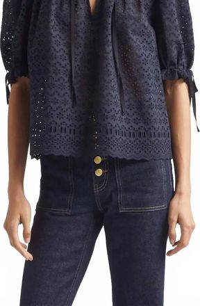 Ulla Johnson Alouette Eyelet Puff Shoulder Top In Midnight