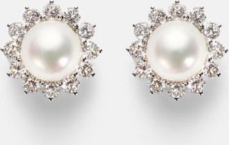 Mikimoto Orecchini in oro bianco 18kt con diamanti e perle