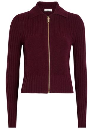 Victoria Beckham Ribbed Wool-blend Cardigan - Bordeaux - S (UK8-10 / S)