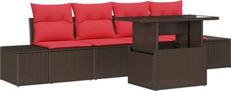 vidaXL Juego De Sof&aacute; 5 Uds. 4-n&uacute;mero De Plazas Marr&oacute;n Y Rojo Vidaxl