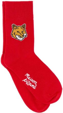 Maison Kitsun&eacute; Maison Kitsune Fox Head Intarsia-Knit Cotton-Blend Socks