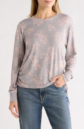 Lucky Brand Cozy Ruched Side Long Sleeve Top in Grey Heather Multi at Nordstrom Rack, Size X-Small