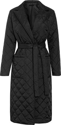 Generic Womens Diamond Quilted Long Knee Lace-up Tighten Waist Puffer Coat Lightweight Long-Sleeve Stand Collar Quilted Jacket Soft Packable For Holidays Trav
