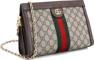 Gucci Ophidia Chain Shoulder Bag GG Coated Canvas Small crossbody bag - Bruin