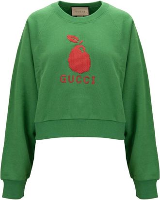 Gucci Sweatshirts, female, Green, Size: 2XS Cropped Crewneck Sweatshirt