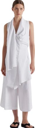 Meimeij Off White Asymmetric Viscose Linen Gilet