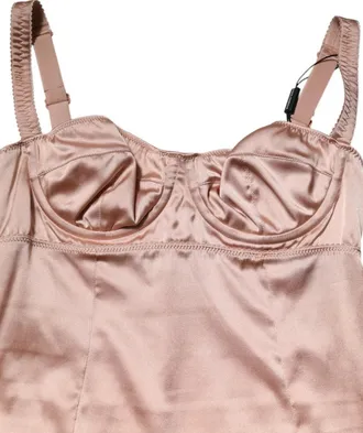 Dolce & Gabbana Blush Pink Silk Satin Bustier Midi Bodycon Womens Dress