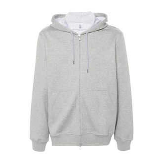 Brunello Cucinelli Hoodies & sweatvesten, Heren, Grijs, S, Katoen, Zip-Up Hoodie