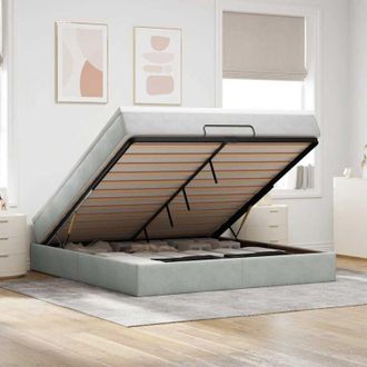 vidaXL Vidaxl - Estructura De Cama Otomana Con Colch&oacute;n Gris Claro 180x200cm