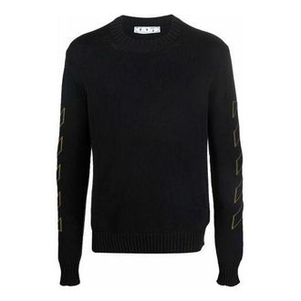 Off-white Mens Off-White FW21 Intarsia Pattern Long Sleeves Pullover Wool Sweater Black OMHE087F21KNI0011055