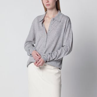 Frankie Shop Tala V-neck knit polo in grey wool blend