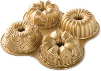 Nordic Ware Cast Aluminum Bundt Quartet Pan, Gold