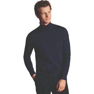 CHARLES TYRWHITT Pure Merino Roll Neck Sweater in Navy at Nordstrom, Size Small