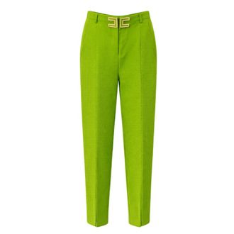 Elisabetta Franchi Straight Trousers, female, Green, Size: M Trousers in double layer stretch cr&ecirc;pe